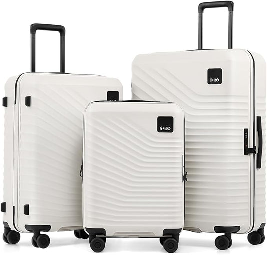 Coolife Luggage Suitcases Hardside Lightweight: Durable PC Expandable Travel 3 Piece Set with Dual Spinner Wheels & TSA Lock, 20/24/28 (20" Expandable) (White, 3-Piece Set (20/24/28))