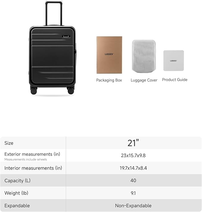 LUGGEX Carry On Luggage Top Opening & Front Opening, FLP Aluminum Frame Trunk Style Luggage with Front Pocket, Polycarbonate Hard Shell Suitcase (FX- Enhance, Blue, 21 Inch, 38L)
