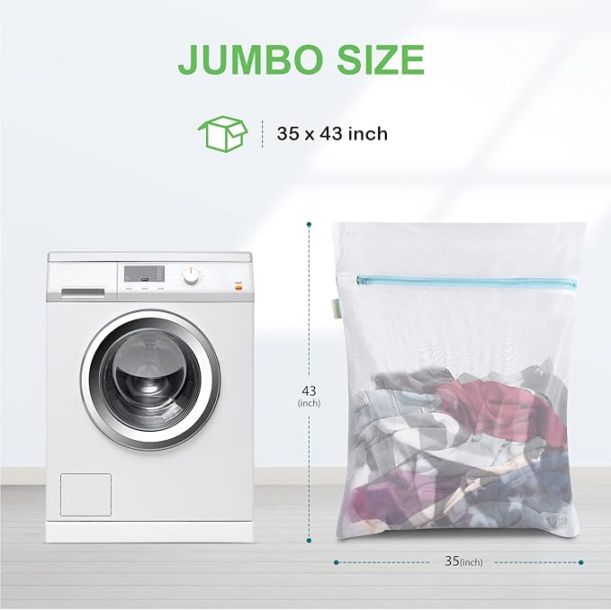 OTraki Large Mesh Washing Bag 43 x 35 in XL Laundry Bag Washer Machine Net Protector Large Washer Bag for Travel Camp College Student Dress Bedding Blanket Sheet Don't Drying, Melting 140-176℉ Blue