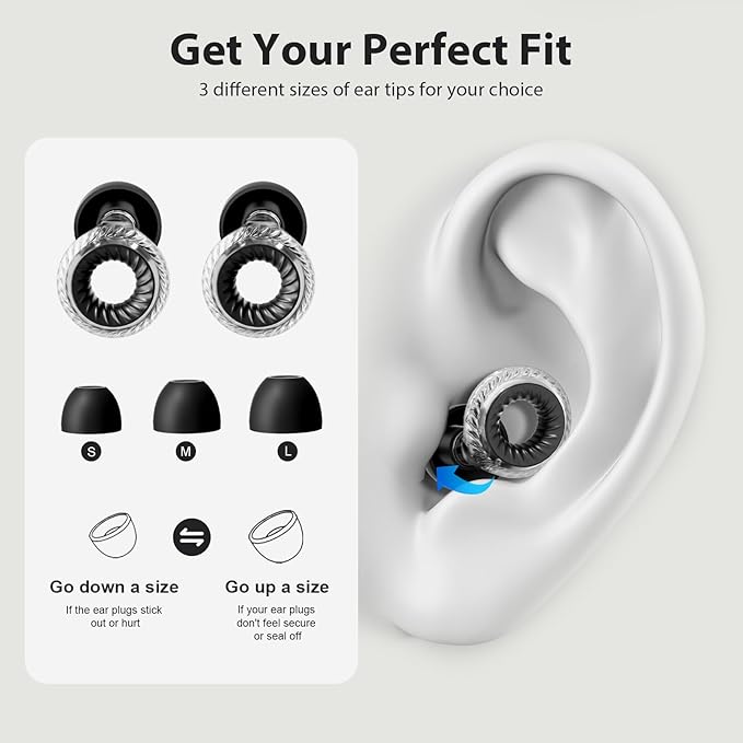 Concert Ear Plugs, Yawsoy High Fidelity Noise Cancelling Earplugs, Reusable Ear Plugs for Musicians, Raves, Focus and Sleep, 20dB Noise Reduction & Hearing Protection, 6 Pair Ear Tips in S/M/L(Clear)