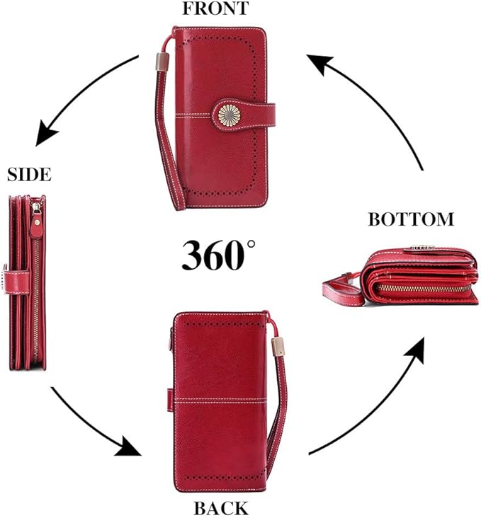 SENDEFN Wallets for Women Leather Credit Card Holder with RFID Blocking Large Capacity Wristlet | with RFID Blocking, Large Capacity, Wristlet, with RFID Blocking, Large Capacity, Wristlet