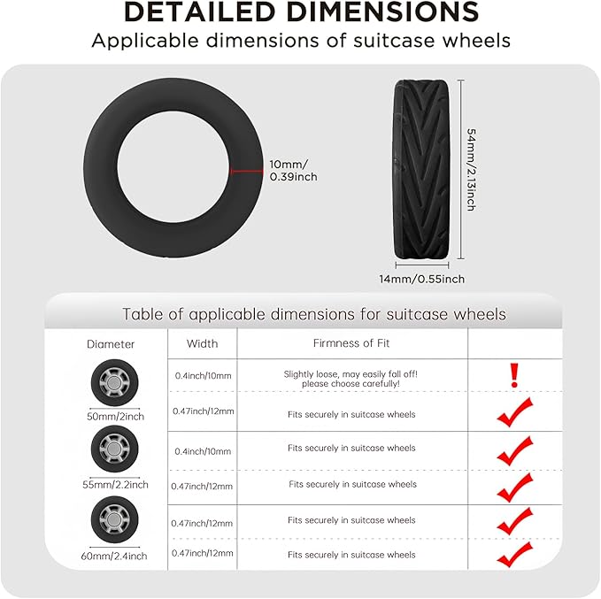 8 Pack Suitcase Wheel Covers Silicone Fits 2.1-2.4 Inch Spinner Wheels for Carry On Luggage Protective Wheel Guards, Thickened Anti-Wear & Tear, Travel Essentials (Black)