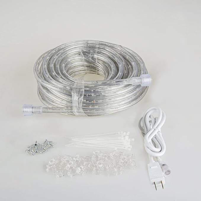 50ft/15m Plug in LED Rope Lights, 540 Daylight White LEDs, 110V, Waterproof,Connectable, Power Socket Connector Fuse Holder, Indoor/Outdoor Use, Ideal for Backyards, Decorative Lighting