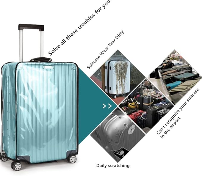 Suitcase Covers for Luggage – TSA Approved Clear PVC Luggage Protector Cover, Thick Transparent Waterproof Sleeve with Large Hook and Loop Closure, Fits 28" Wheeled Suitcases