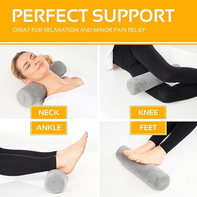 AllSett Health Firm Cervical Neck Roll Memory Foam Pillow, Bolster Pillow, Round Neck Support for Sleeping | Bolster for Bed, Legs, Back and Yoga