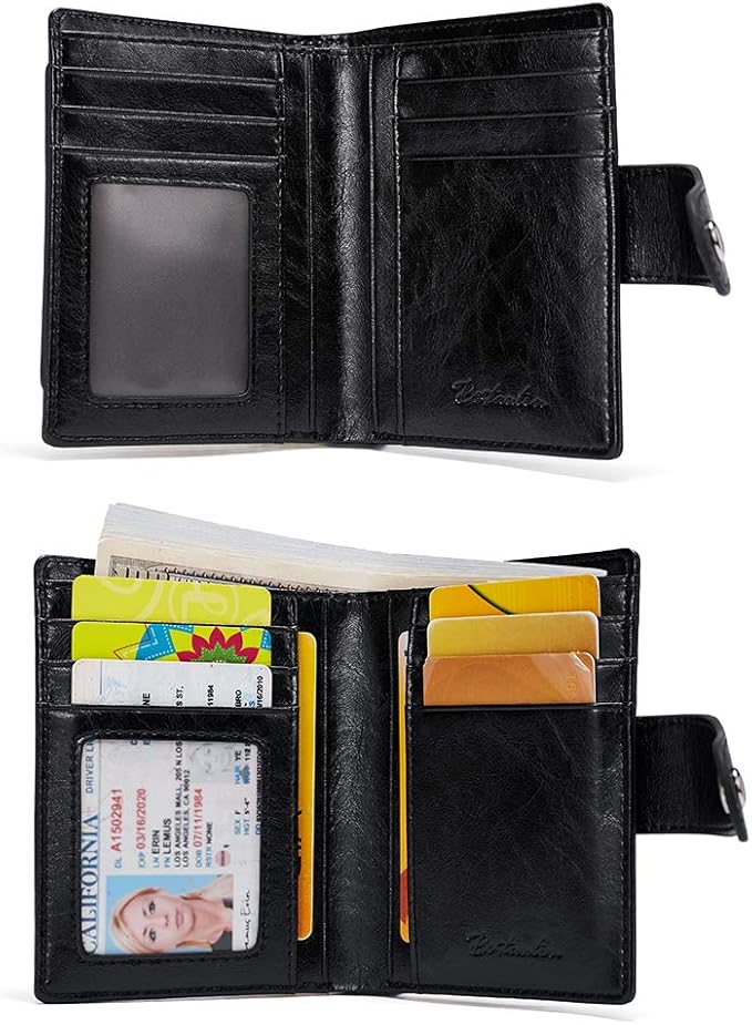 BOSTANTEN Women Leather Wallet RFID Blocking Small Bifold Zipper Pocket Wallet Card Case Purse with ID Window