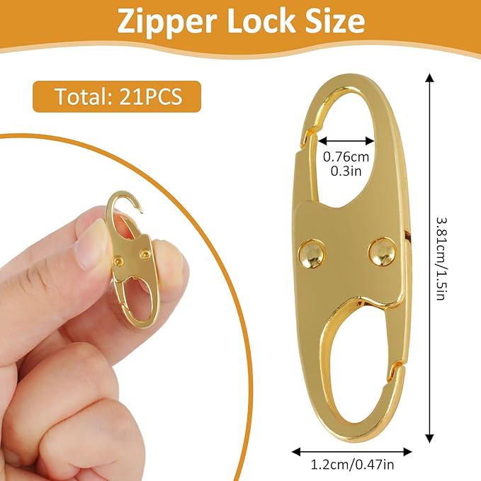 Phinus Lock Combo, Total 21PCS Clips Anti-Theft, S Shaped Zipper Locks, Locks Anti-Theft for Luggage, Clothing, Backpacks, Boots, Purses, Travel Outdoor Sports - Gold