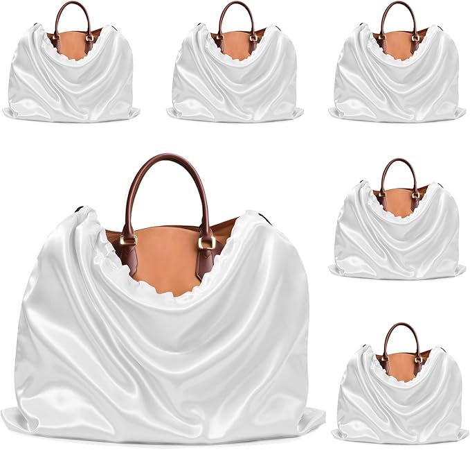 Ersmak 6 Pack Dust Bags for Handbags - Ivory White Silk Dust Cover Bag for Purses Shoes - Satin Drawstring Dustproof Bags for Travel Storage - 23.6 x 19.7 In