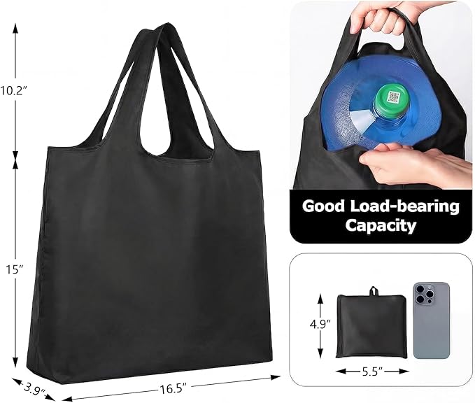 Large Foldable Shopping Bag, Reusable Grocery Bag, Used for Shopping. Reusable Handbag Weighing Up to 50 Pounds, Nylon Bag, Waterproof, Washable (coffee)