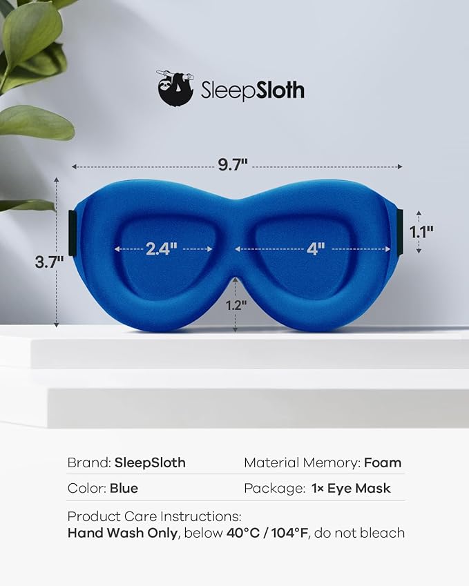 Sleep Eye Mask, 3D Contoured 100% Blackout Eye Mask, Sleep Mask with Adjustable Strap, Night Blindfold for Women Men, Eye Mask for Sleeping, Blue