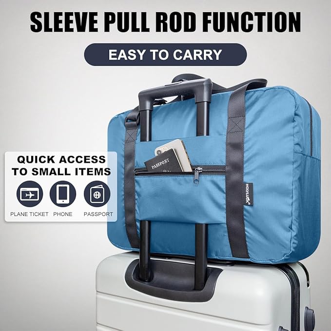 Foldable Travel Duffle Bag, Airlines Approved Carry On Bag Weekender Overnight Bag for Men Women, 40L (Airforce blue)