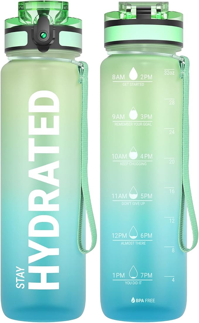 Sahara Sailor Water Bottle 32oz, Durable and Leakproof Water Bottles Motivational with Time Marker, Tritan, BPA Free, Wide Mouth with Easy Clean Brush for Gym, Travel, Home, School, Office (1 Bottle)
