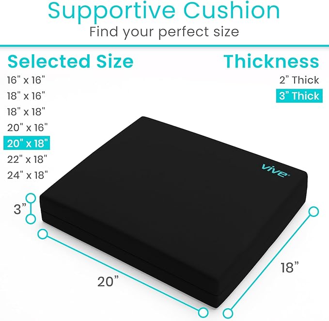 Vive Wheelchair Cushion - Gel Seat Pad for Coccyx, Orthopedic Back Support, Sciatica & Tailbone Pain Relief - Waterproof Cover + 4 Layer Foam Support & Comfort for Pressure Sore & Ulcers