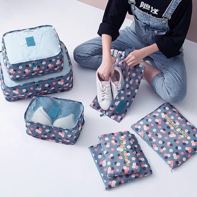 7 Set Packing Cubes Travel Luggage Packing Organizers for Suitcase, Blue Flower