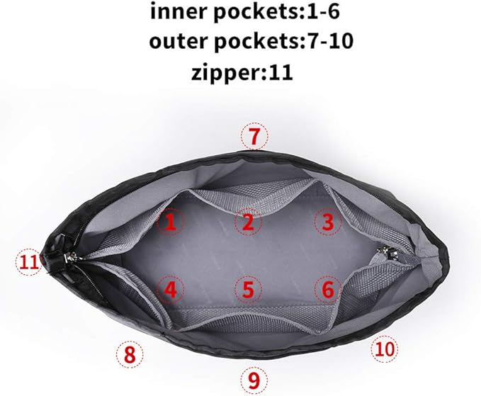 iN. Multi-Pocket Travel Handbag Organizer Insert Large for Tote Bag Purse Liner Insert Organizer with Handles (Large, Black)