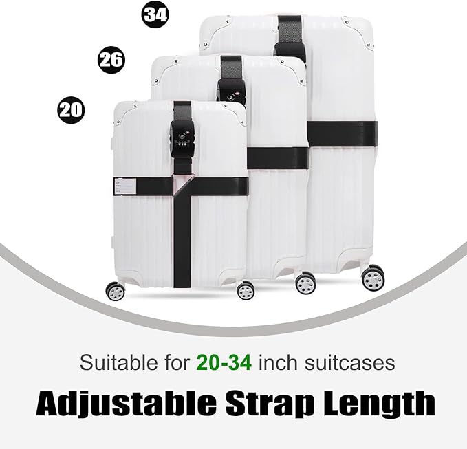 Luggage Straps TAS,Travel Strap with Name tag,Easy to Identify,Luggage Straps TSA Approved with Lock,Combination Luggage Lock with Adjustable Length,Compatible with 20-34 inch Luggage(Black 2 Pack)