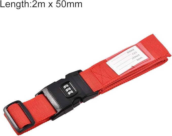 uxcell Luggage Straps Suitcase Belts with Buckle, Combination Lock, 2Mx5cm Adjustable PP Travel Packing Accessories, Red 2Pcs