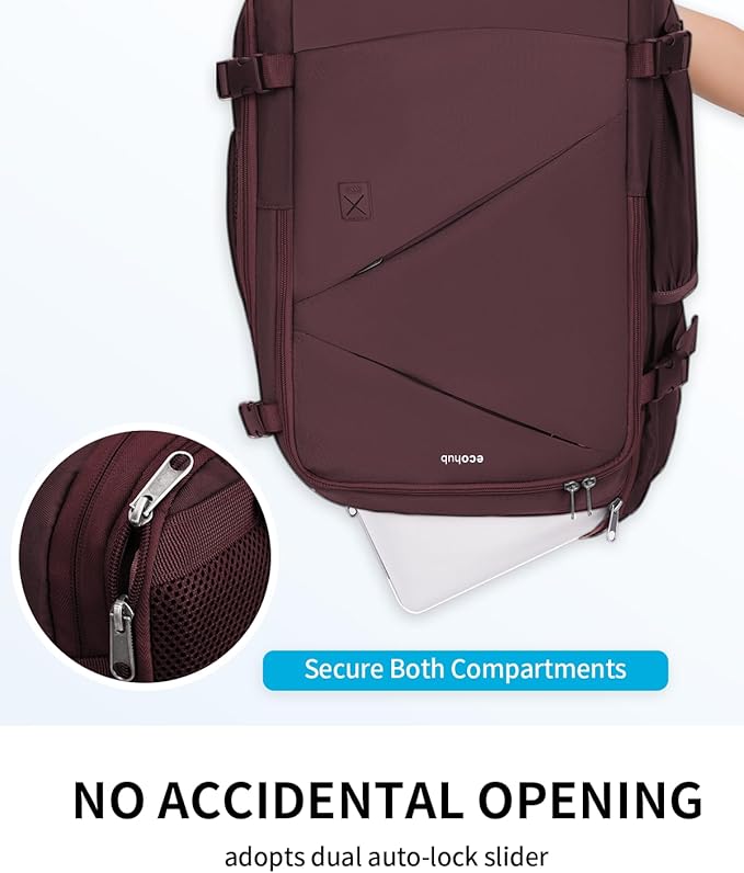 ECOHUB Carry On Travel Backpack, Expandable Airlines Personal Item Bag 18x14x8, Water Resistant 17 inch Laptop Backpack Flight Approved, 12 Pockets 30L Work Backpacks with Wet Pocket & Cable Slot, Red