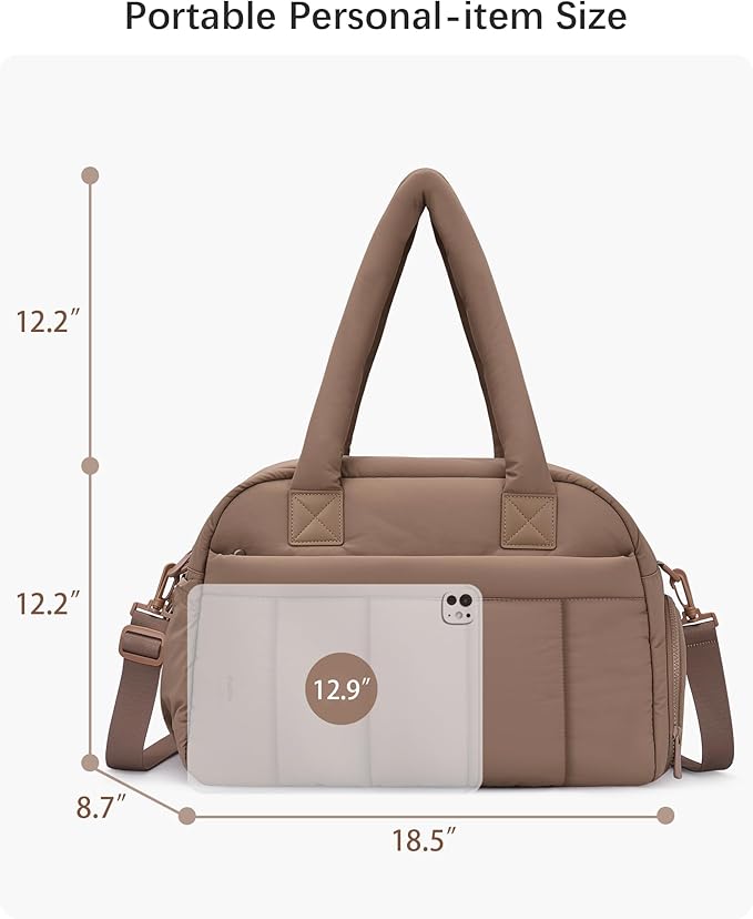 oscaurt Gym Bag for Women Puffer Duffle Bag for Travel Water Resistant Carry On Weekender Overnight Duffel Dance Bag with Shoe Compartment