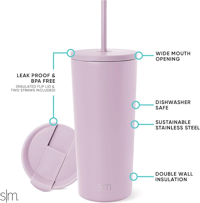 Simple Modern Classic Tumbler with Straw Lid | Insulated Iced Coffee Cup Reusable Stainless Steel Water Bottle Travel Mug | Gifts for Women Men Her Him | 20oz | Lavender Mist