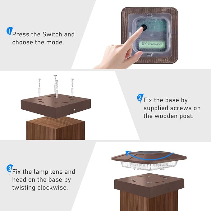 12 Packs 4x4 Brown Solar Post Cap Lights with 3 Lighting Modes | Fence Caps Light Fits 4×4/3.5×3.5 Wood/Vinyl Posts, Waterproof Outdoor Post Top Lighting for Deck Mailbox Porch Railing