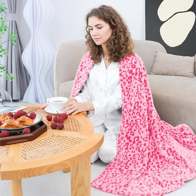 ZHIKU Pink Blanket for Women - Cheetah Print Blanket Pink Gifts for Women Mother Girls Soft Warm Leopard Print Throw Blanket for Birthday Gifts 50"x60"