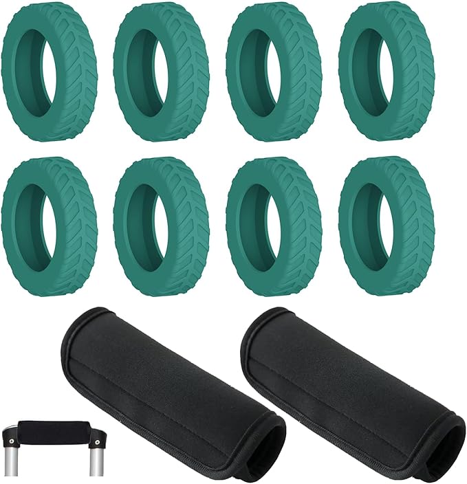 8-Pack Lake Blue Luggage Wheel Covers for 8 Spinner Wheels Luggage and 2-Pack Black Luggage Handle Wraps | Anti-Noise Silicone Covers for Suitcase Spinner Wheels & luggage Identifiers for Suitcases