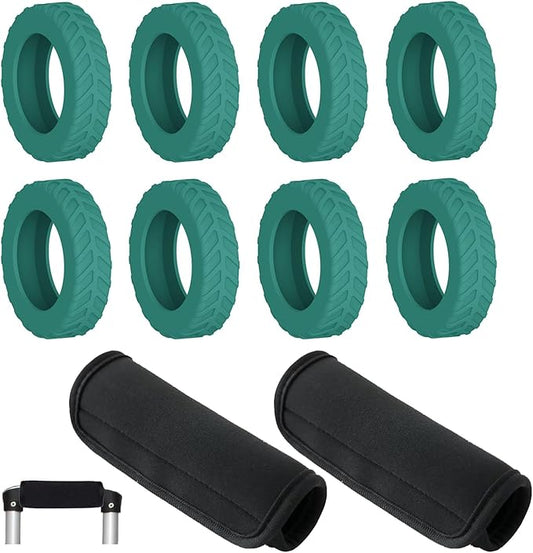 8-Pack Lake Blue Luggage Wheel Covers for 8 Spinner Wheels Luggage and 2-Pack Black Luggage Handle Wraps | Anti-Noise Silicone Covers for Suitcase Spinner Wheels & luggage Identifiers for Suitcases