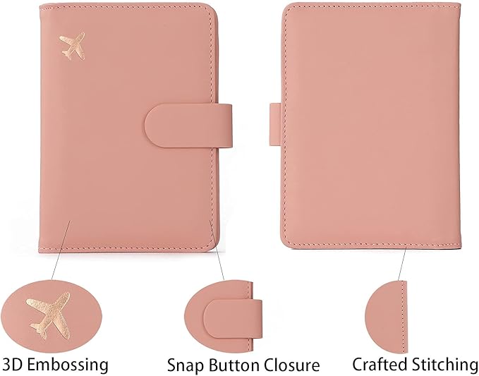 Melsbrinna Rfid Passport Holder for Travel women/Men, Cute Passport Wallet Rfid Blocking Card Slots, Rfid Passport Cover/CaseTravel Wallet, Passport Book Holder (2, Black pink)