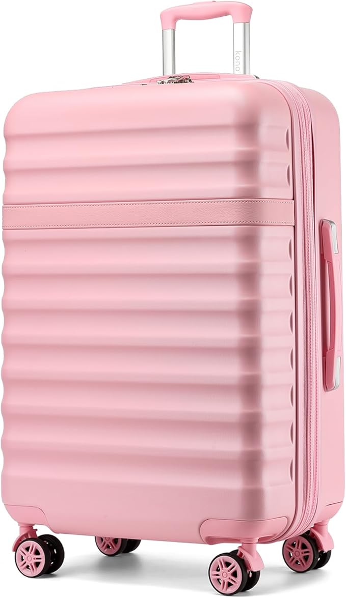 Kono Expandable 28 Inch Large Checked Luggage: ABS+PC Hardside Trolley Travel Case - Hard Shell Suitcase with TSA Lock, Pink