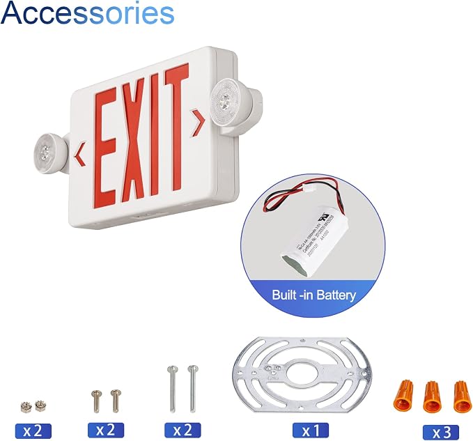 GZRUIYANG Exit Sign with Emergency Lights Red, LED Emergency Exit Light with Battery Backup, UL 924 Certified, AC 120/277V, Commercial Emergency Lights Combo for Business - 1 Pack
