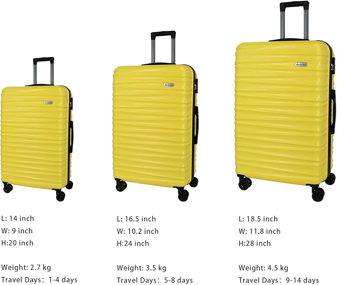 Luggage Sets 3 Piece(20/24/28)-Suitcase Set- Luggage with Wheels-PC + ABS Durable Lightweight Rotating hardshell suitcase 5PCS(Yellow)
