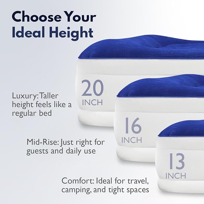 King Koil Premium California King Size Air Mattress with Built-in Pillow & Patented High-Speed Built in Pump, 20" King Size Premium Double High Airbed for Home, Camping & Guests, 1-Year Warranty
