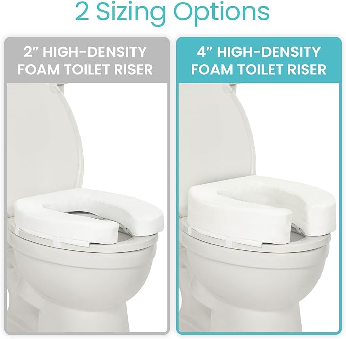 Vive Toilet Seat Riser Cushion for Seniors - Universal Fit - Raised Toilet Seat with High-Density Foam for Elongated & Standard - Firm Handle, Cushioned & Padded - Elevated Medical Handicap Lifter