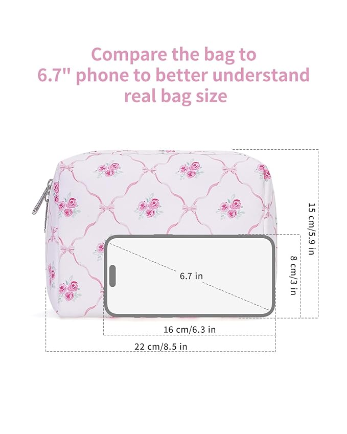 Narwey Makeup Bag Travel Cosmetic Bag Organizer Toiletry Bag Make Up Bags with Compartments for Women Girls (Bowknot and Flower)