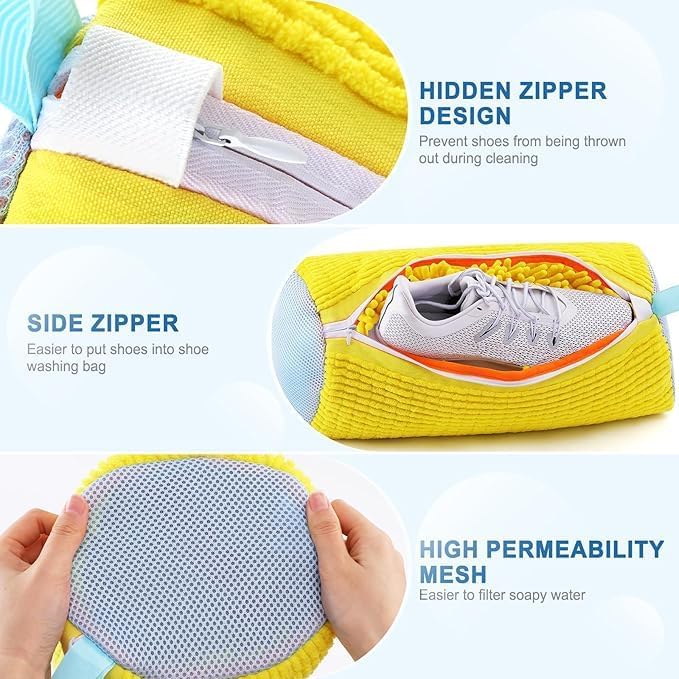 Shoe Washing Machine Bags, XXL Shoe Laundry Bags for Washer Dryer, Sturdy Zipper with Hook Design, Sneaker Dry Bags Included, Reusable Washing Bag for Sneaker, Tennis, White 2pc