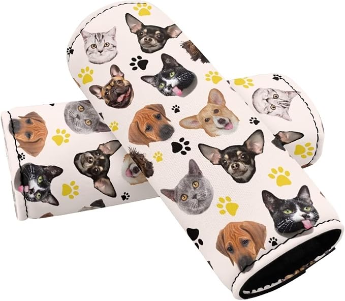 BIGCARJOB Set of 2 Pcs Luggage Handle Wraps with Cute Puppy Print Suitcase Handle Sleeve Cover Identifier Travel Bag Wraps Washable Trolley Case Grip Cover Set Travel Accessories