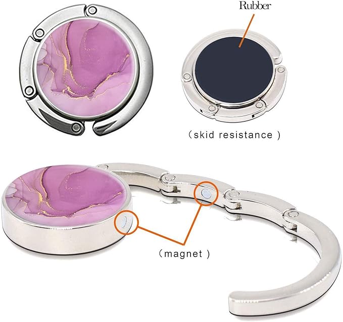 Bosketo Foldable Purse Hook Womens Bag Table Hanger Collection Desk Hooks for Purse (1pack Purple Marble Hook)