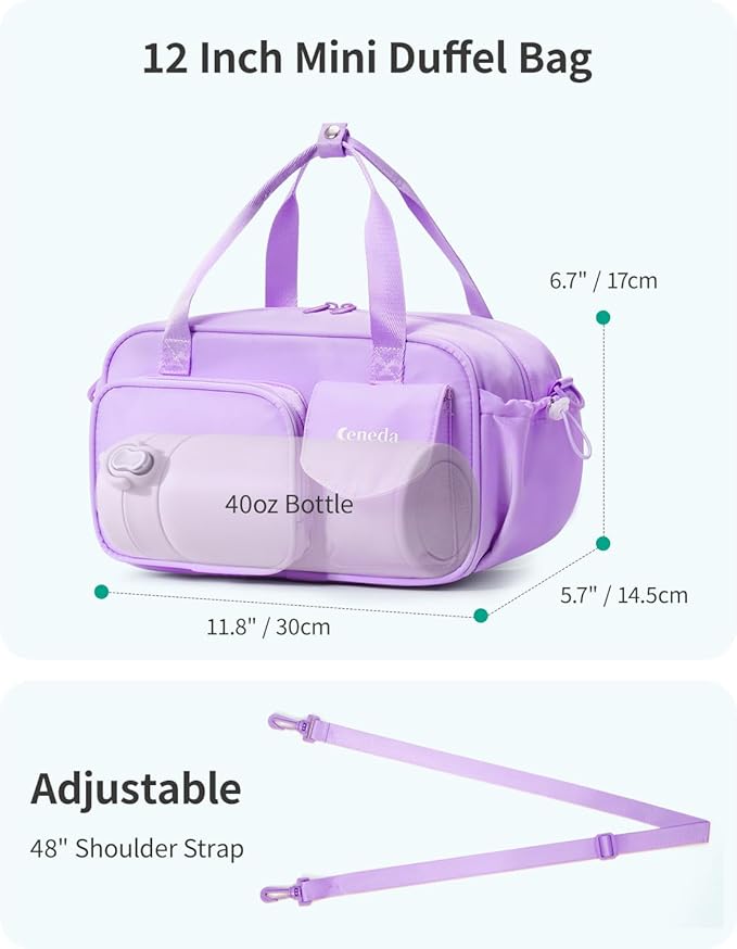 Ceneda 12 inch Mini Gym Bag for Women, Small Duffle Bag with Wet Pocket, Lightweight Multi-Pocket Travel Tote for Yoga, Sports, Workout, Daily Use - Water-Resistant