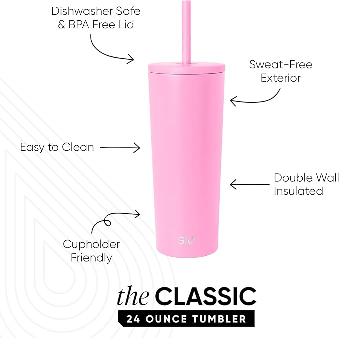Simple Modern Classic Tumbler with Straw Lid | Insulated Iced Coffee Cup Reusable Stainless Steel Water Bottle Travel Mug | Gifts for Women Men Her Him | 24oz | Dragon Fruit
