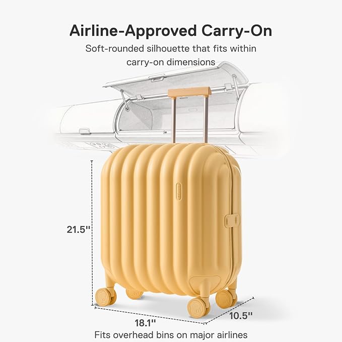 artrips Carry On Luggage 20 Inch for Business Travel & Short Trips, Italian-Inspired Lightweight Hard Shell Suitcase, German PC Matte Shell, Airline Approved, TSA Lock, Yellow