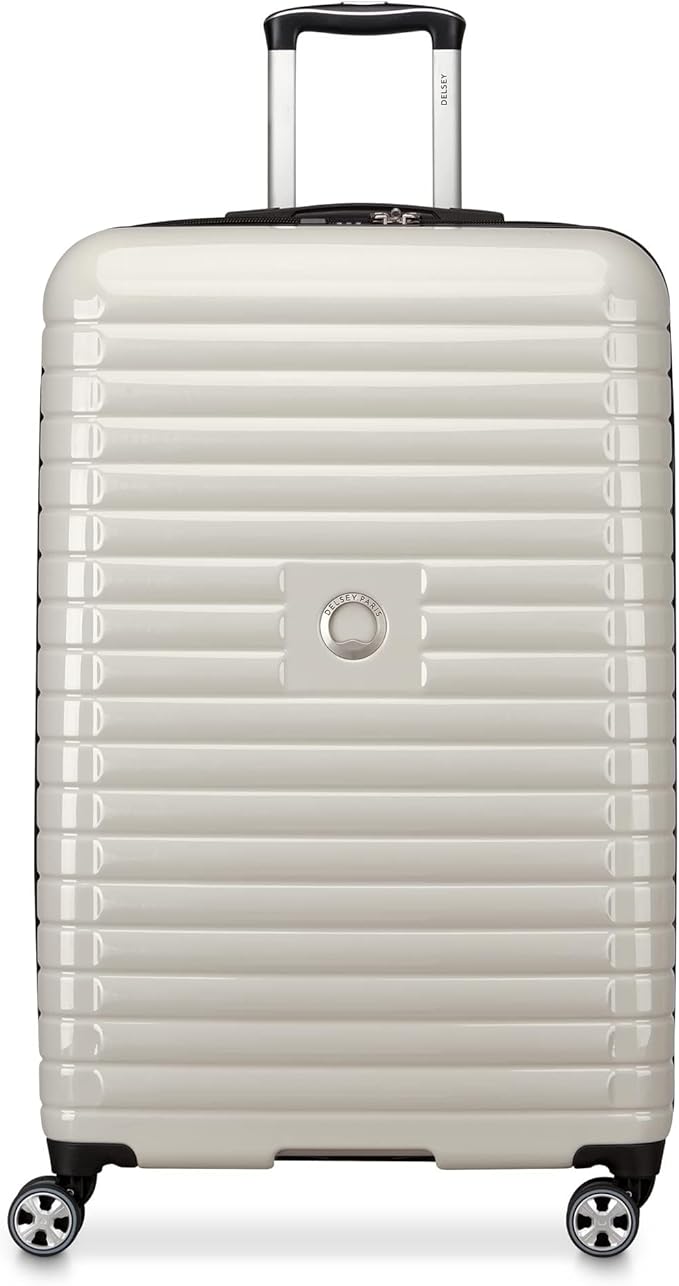DELSEY PARIS Cruise 3.0 Hardside Expandable Luggage with Spinner Wheels, Glossy Ivory, Checked-Large 28 Inch