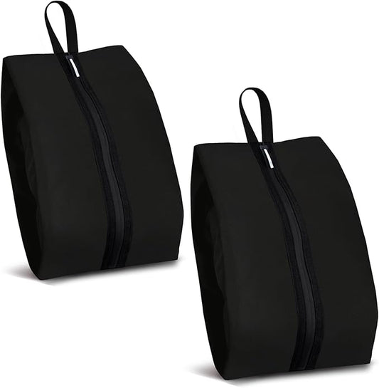 Shoe Bag for Travel, Water-Resistant Shoe Pouch for Gym, Odor-Resistant Soccer Cleats Bag with Zipper for Sports Travel Work Men and Women (Black, 2-Pack)