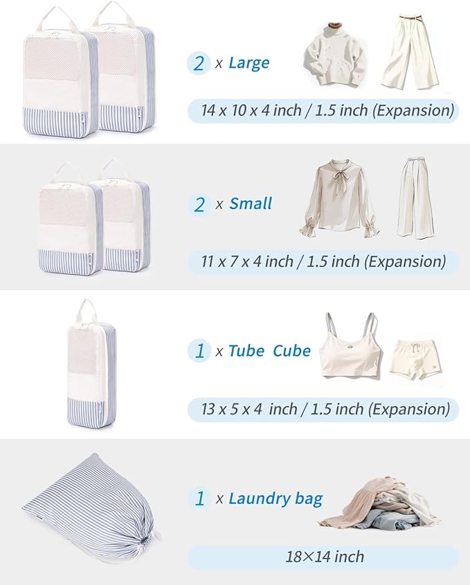Narwey 6 Set/5 Set Compression Packing Cubes for Travel Kids Women Carry on, Packing Organizers Bag for Backpack Luggage Suitcase Duffle Bags