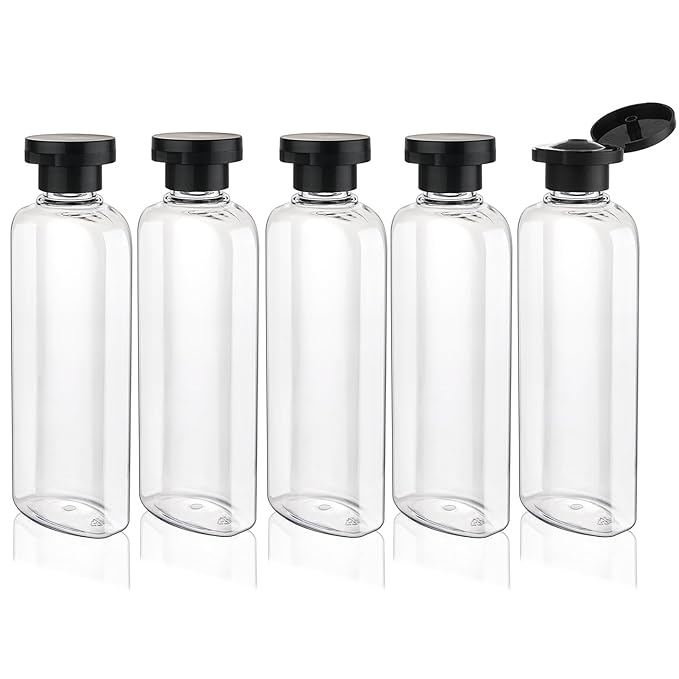 Travel Shampoo Bottles 7.7oz 5 Pack Leak Proof Squeeze Bottles with Flip Cap Refillable Containers for Toiletries