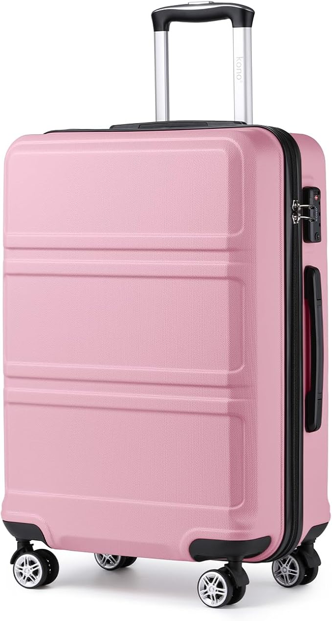 Kono 24 Inch Luggage Suitcase with Spinner Wheels TSA Lock Lightweight PC+ABS Hardside Medium Checked Luggage Durable Rolling Suitcase Pink