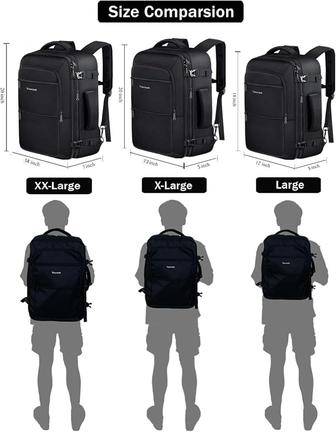 Vancropak Carry On Backpack, 45L Expandable Extra Large Travel Backpack, Flight Approved Water Resistant Luggage Suitcase Daypack, Lightweight Business Overnight Weekender Bag for Men & Women, Black