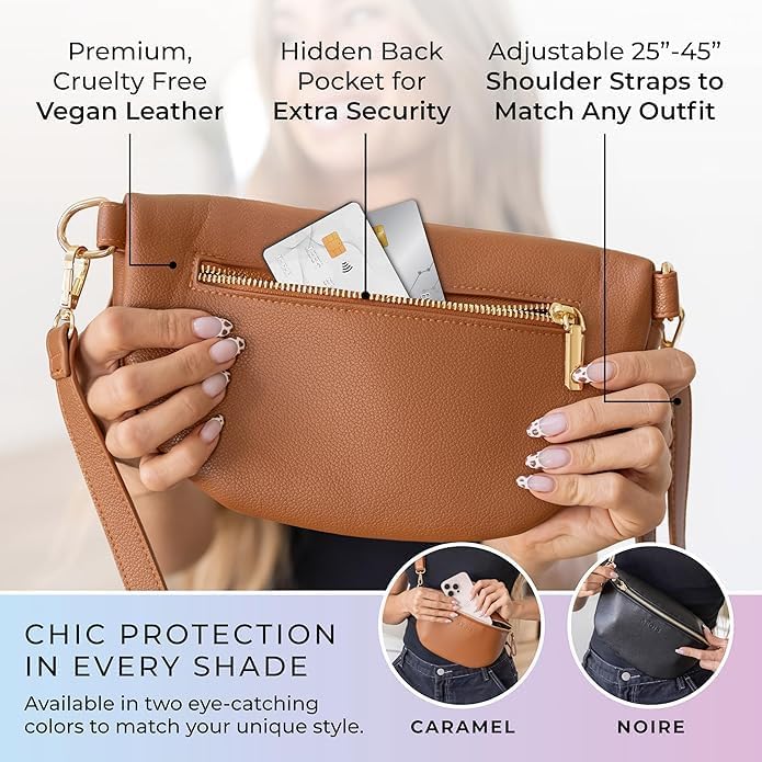 Leather RFID Anti Theft Sling Bag for Women, Pickpocket Proof Travel Crossbody Bag, RFID Blocking Crossbody Purse for Women