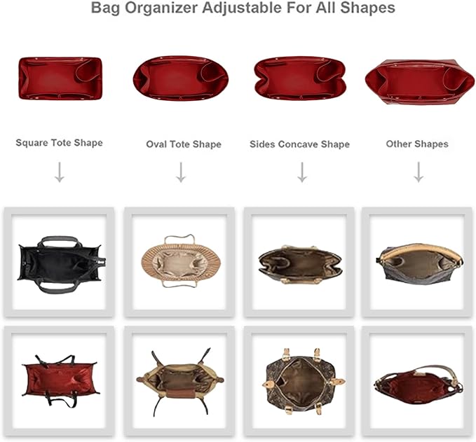 ZTUJO Purse Organizer Insert For Handbag & Tote Shaper,Tote Bag Organizer Insert For Speedy Neverful, 6 Sizes(Medium, Silky Red)