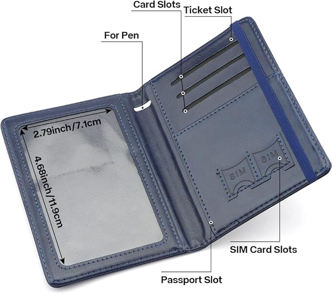 Passport Holder for Travel,Leather Passport Holder RFID Blocking Passport Cover Wallet Passport Case with Pen Holder Passport Holders for Travel Women Men Family Travels Must Haves Essential,Navy Blue